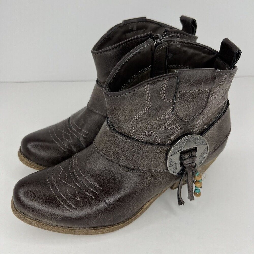 Big Buddha Boots Womens 6.5 M Gray Ankle Booties Western Style Faux Leather